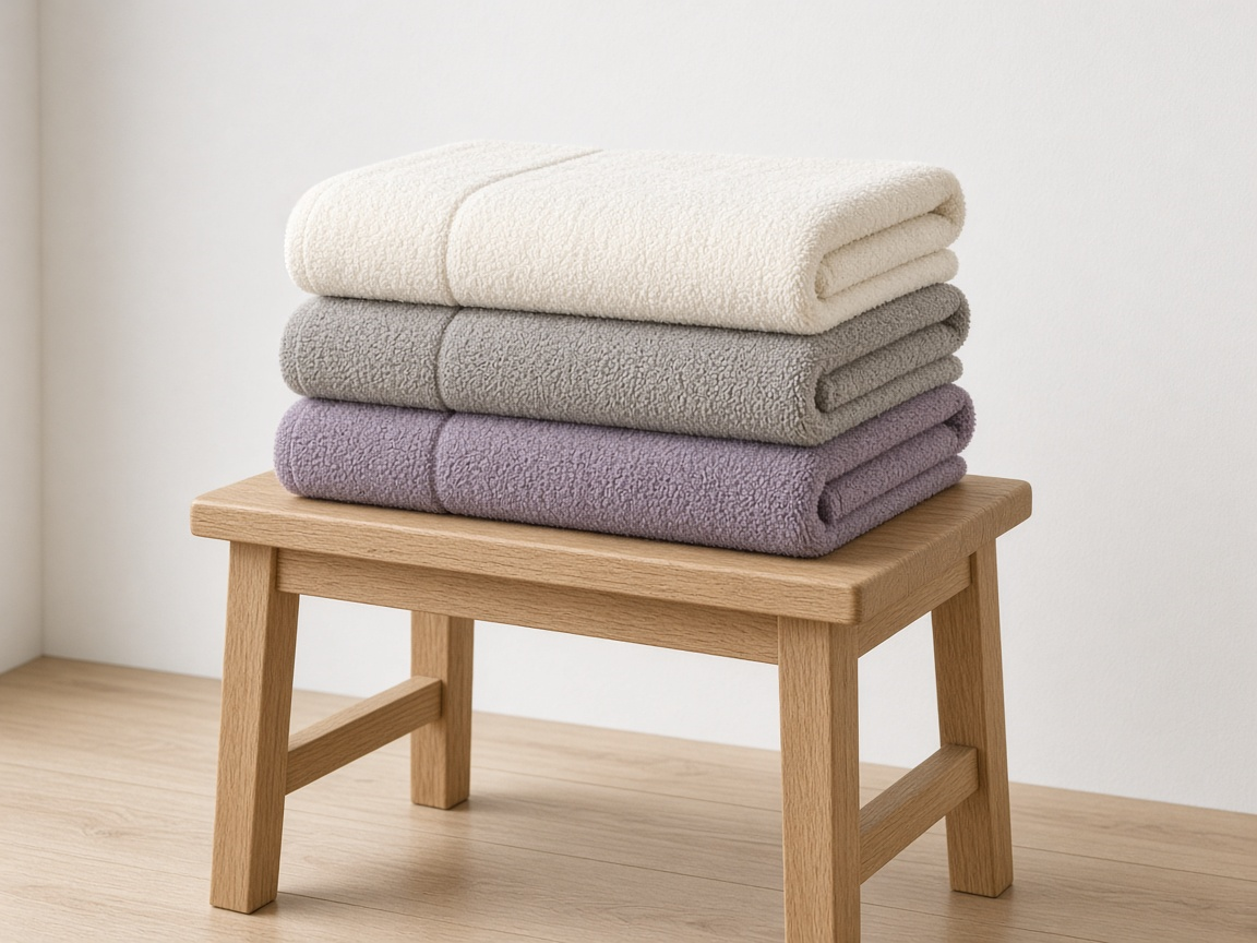 Folded linens on a side table